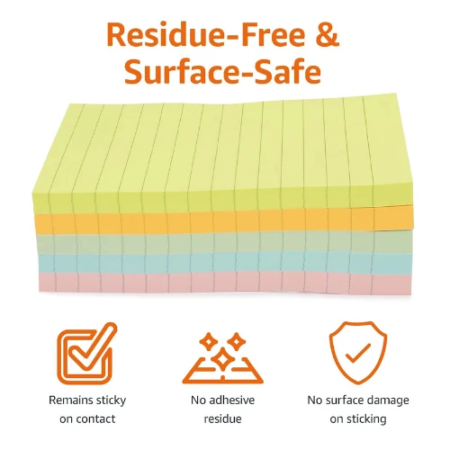 Basics Lined Sticky Notes, 4 x 6-Inch, Assorted Colors, 5-Pack