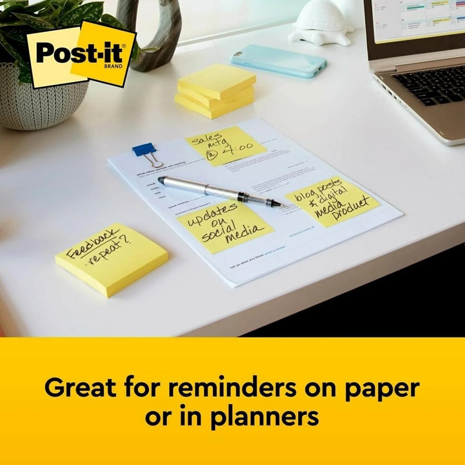 Post-it Notes Canary Yellow 654 3 x 3 in (76 x 76 mm), 100 sheets/pad | Yellow C
