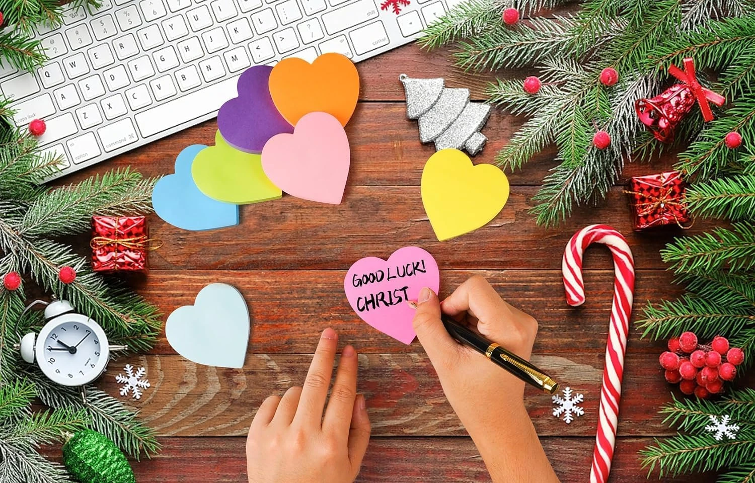 Beynant Heart Sticky Notes 3x3 in, 8 Pads, Super Cute Bright Color Strong Adhesi