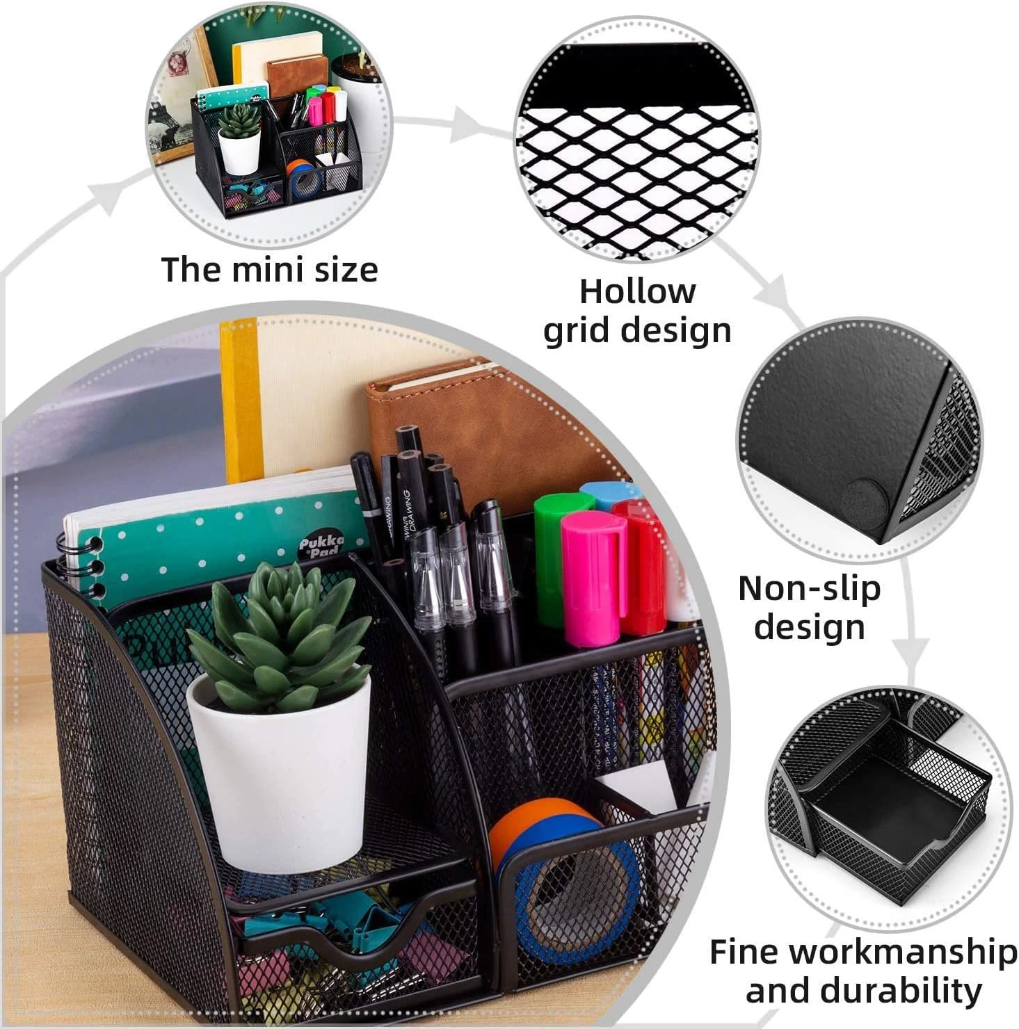 CLOUDFOUR Mesh Desk Organizer Office Supplies Multi-Functional Caddy Pen Holder 