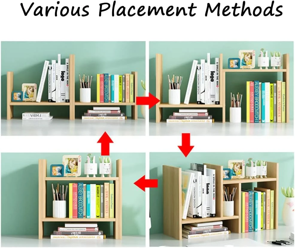 NeoStyle Desk Shelf Organizer,Desktop Bookshelf,Adjustable Wood Office Storage R