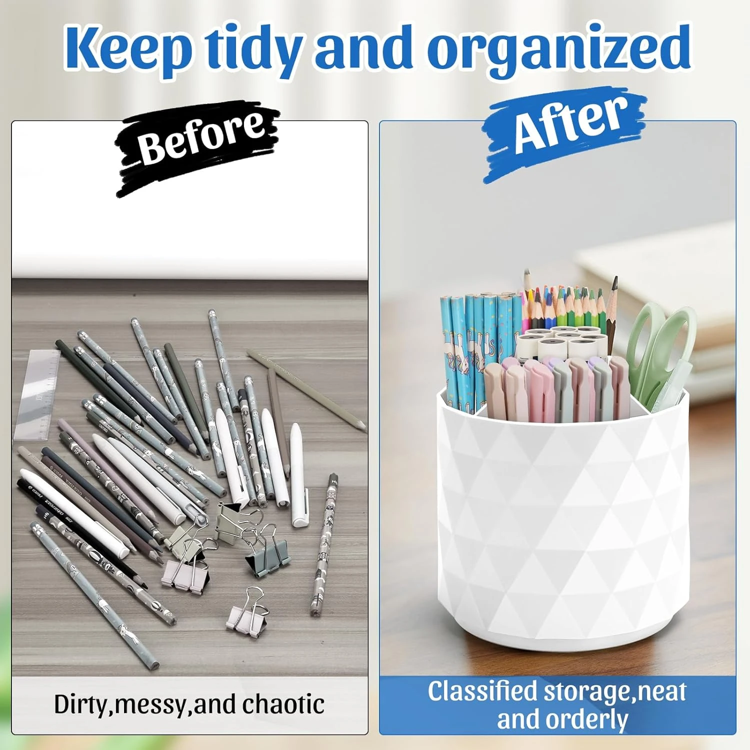 minimaliving Desk Organizer,Sparkling Diamond-like Pen Holder for Desk 360°Rotat