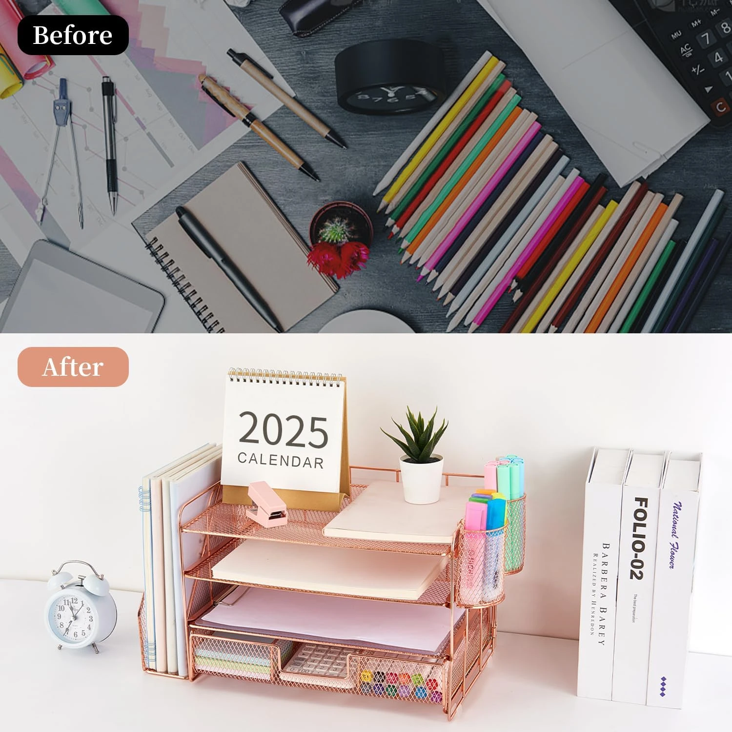 gianotter Paper Letter Tray Organizer with File Holder, 4-Tier Desk Accessories 