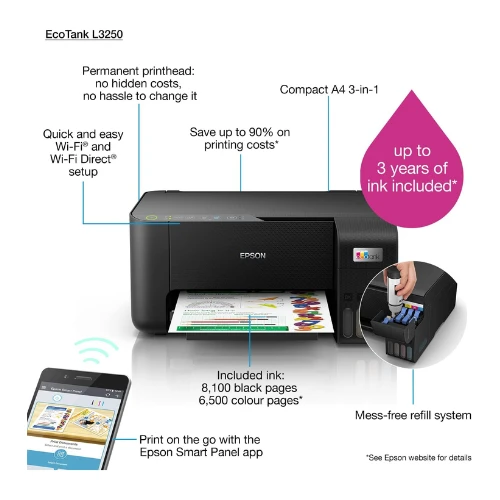 Epson EcoTank L3250 Home ink tank printer A4, colour, 3-in-1 printer with WiFi a
