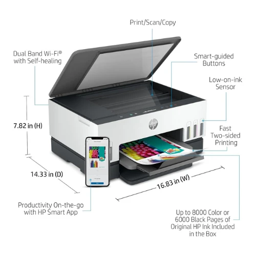 HP Smart Tank 670 All-in-One Printer, Print, Scan, Copy, Wireless, Scan to PDF, 