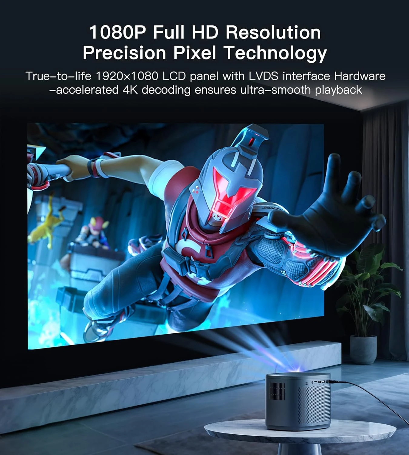 Mini Projector 1080P HD,4K Supported Portable Movie Projector-200” Display,Built