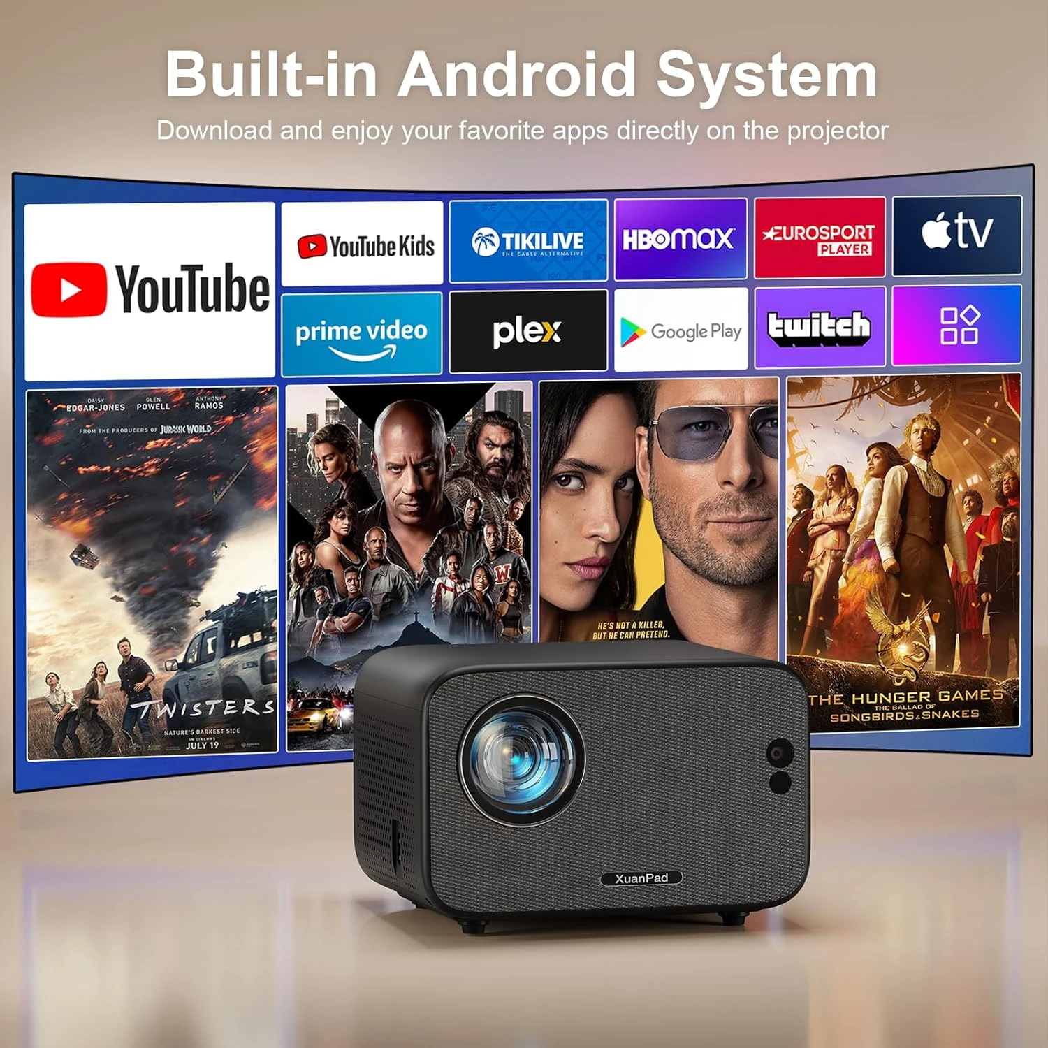 Auto Focus Android System 30000L Smart Mini Projector with WiFi and Bluetooth 4K