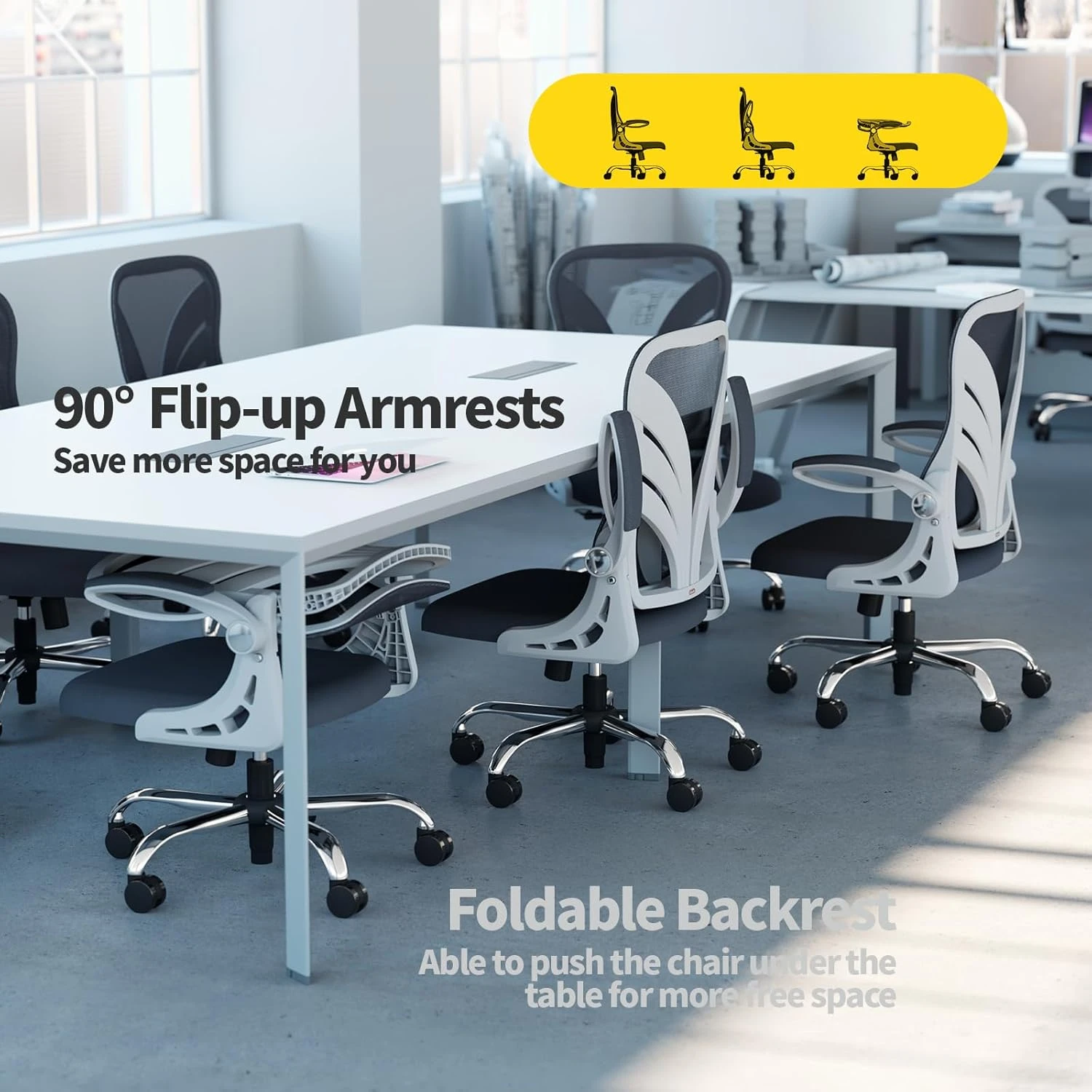 HOLLUDLE Ergonomic Office Chair with Foldable Backrest, Computer Desk Chair with