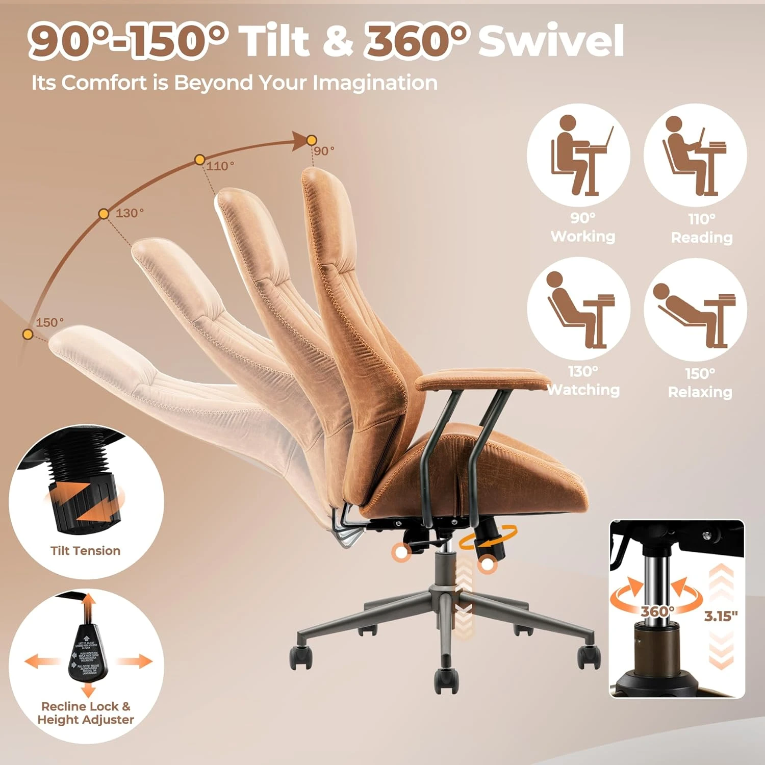 Ergonomic Office Chair Home Office Desk Chair Computer Chair with Lumbar Support