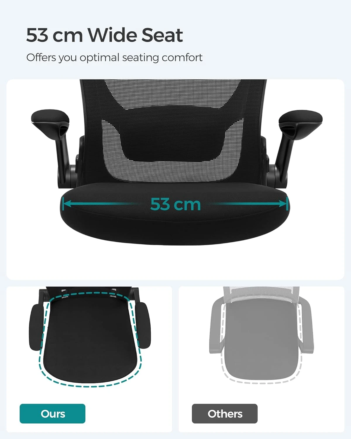 SONGMICS Office Chair with Folding Armrest, Desk Mesh Chair, Ergonomic Computer 