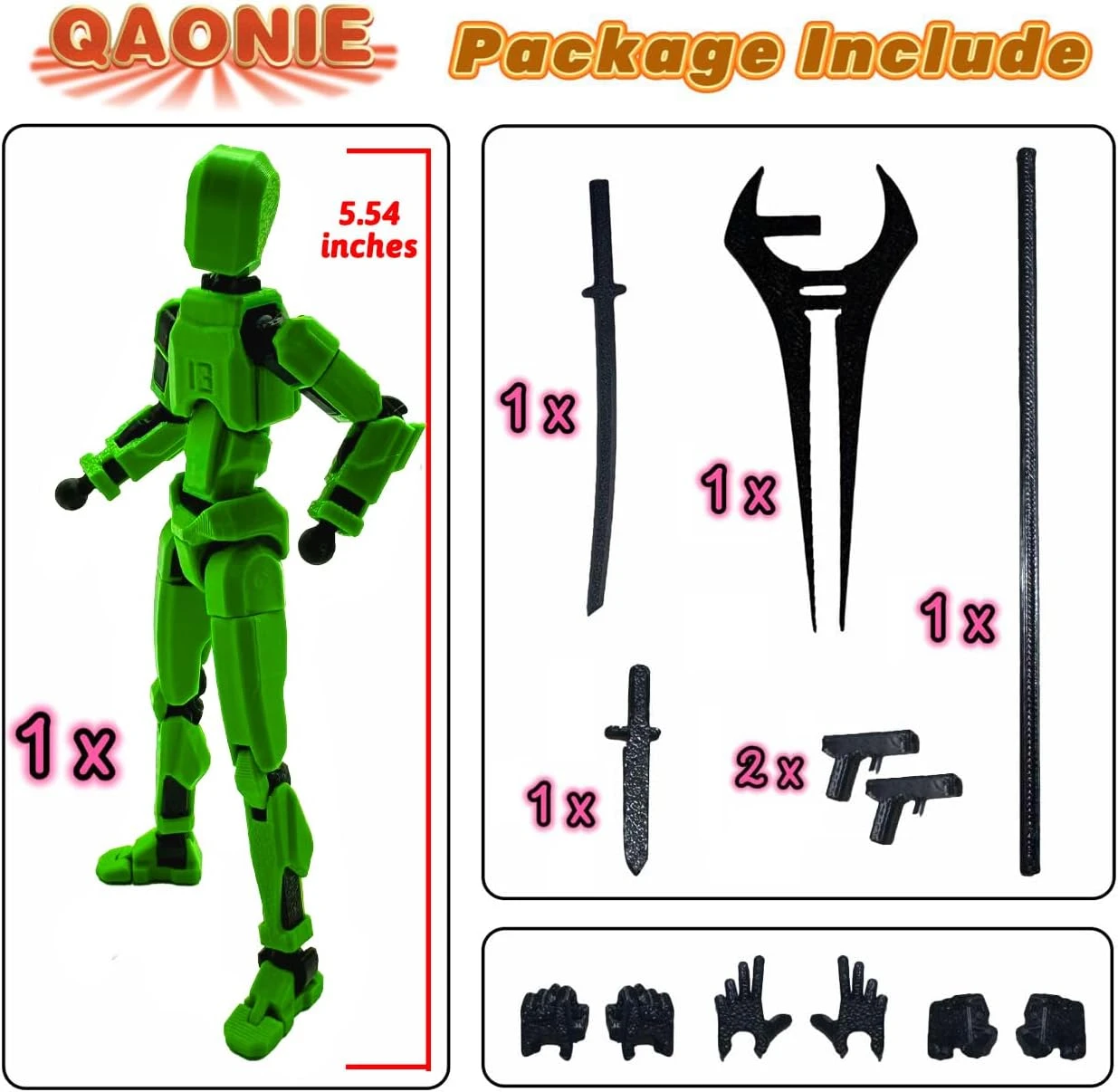 QAONIE 3D Printed 5.54-inch Multi-Jointed Action Figures Dummy13, Full Body Mech