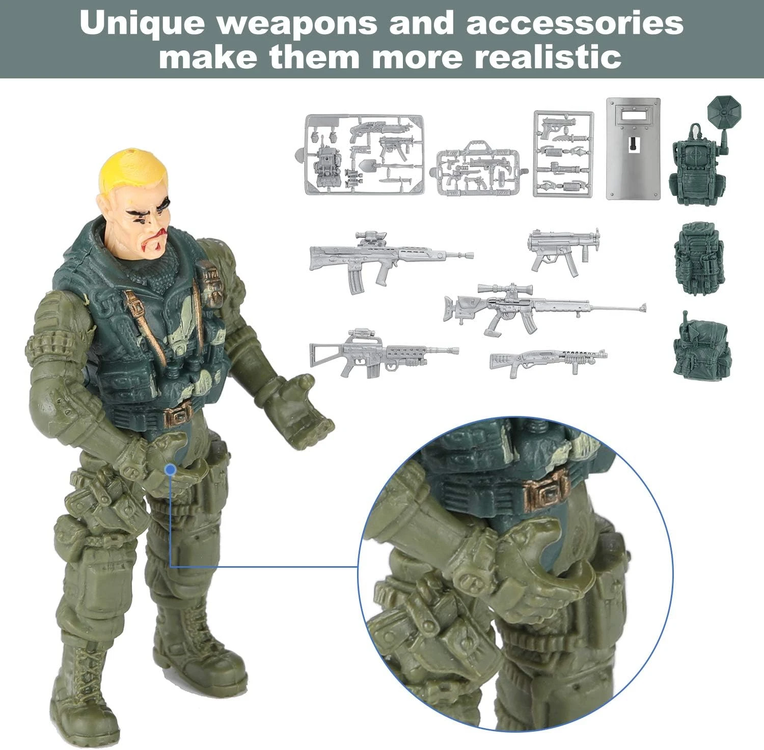 Hautton Soldier Action Figures Toy, 8 Army Men with Weapons Accessories, Removab