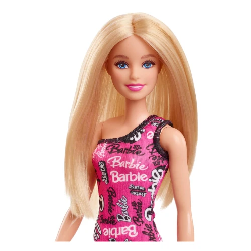 Barbie Fashion Doll with Straight Blonde Hair Wearing Removable Pink Dress & Sho