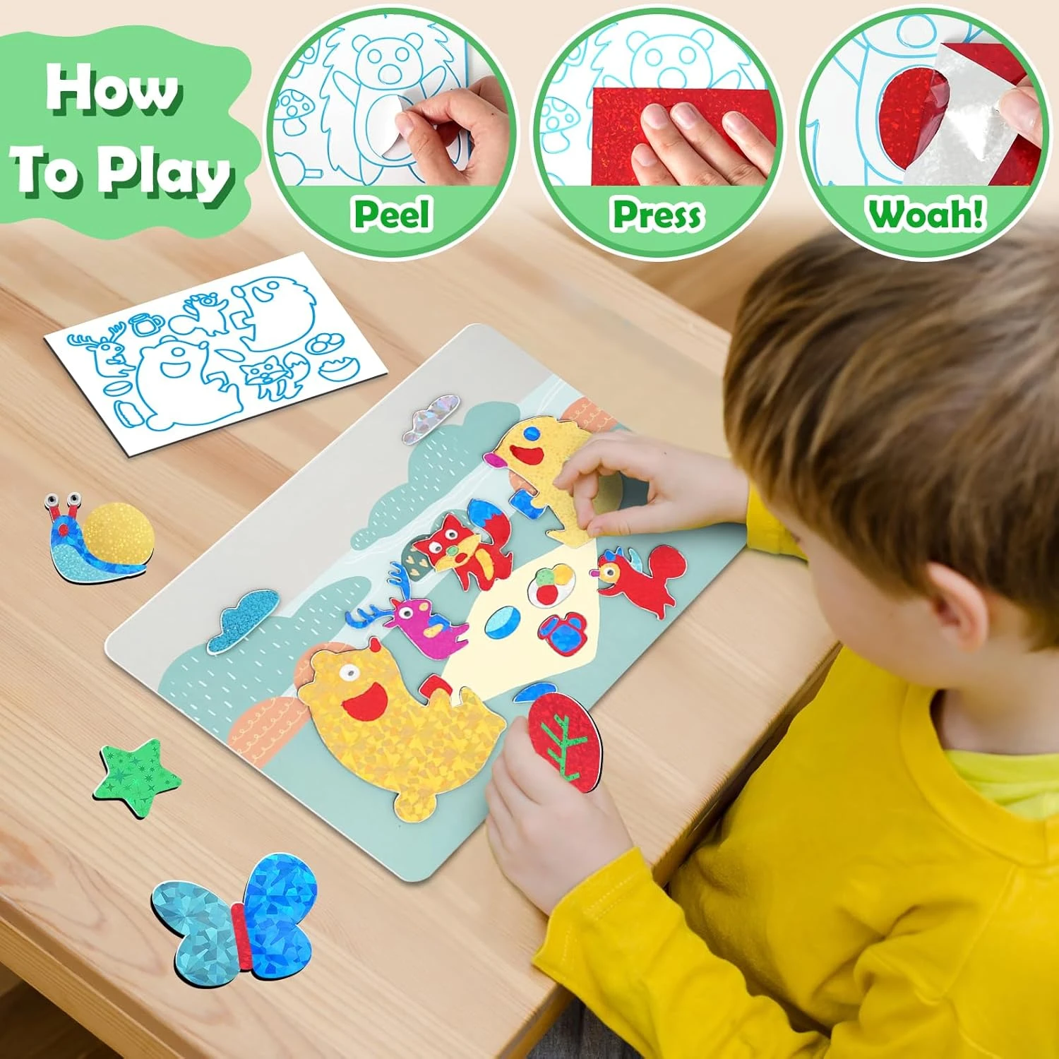 ZMLM Art Craft Activity for Kid: Foil Art Dinosaur & Animal Travel Toys, No Mess