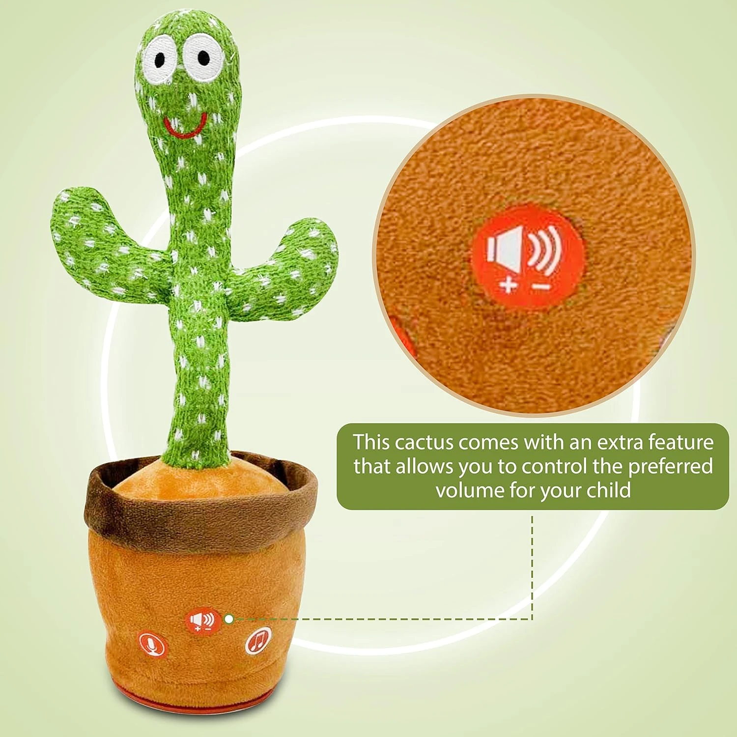Ava's Toys Volume Control Dancing Cactus- Voice Recorder Baby Toys- Talking and 