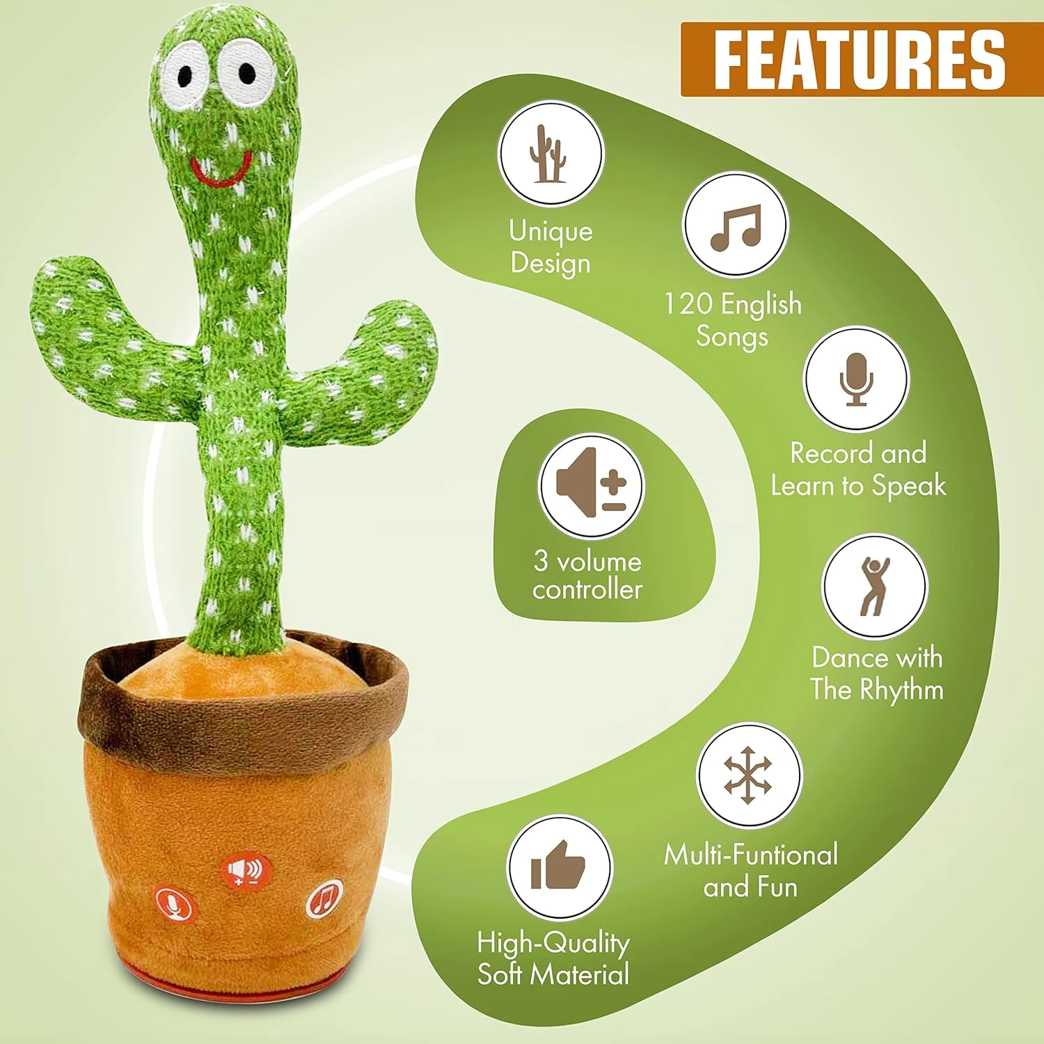 Ava's Toys Volume Control Dancing Cactus- Voice Recorder Baby Toys- Talking and 