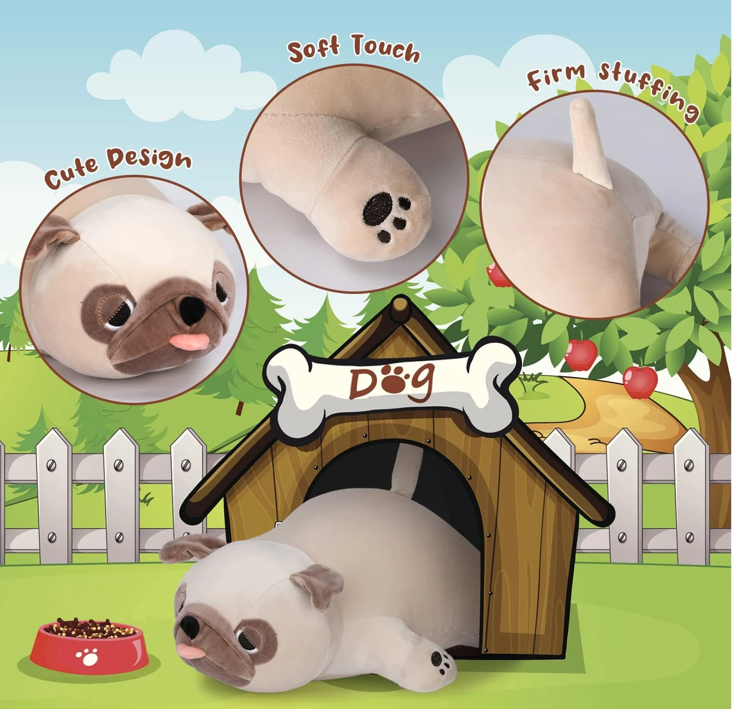 Spring Country Bulldog Plush Toy, 20" Stuffed Animal Throw Plushie Pillow Doll, 