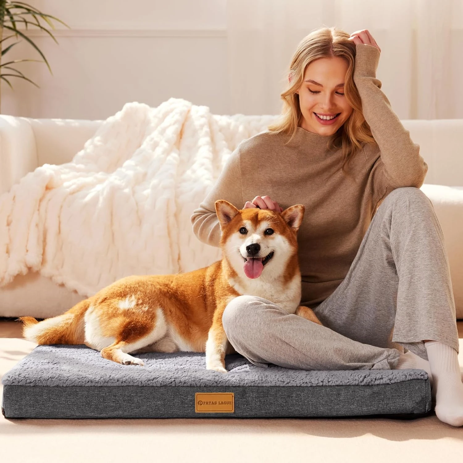 Patas Lague Orthopedic XL Dog Bed for Large Dogs 42''X28'', Soft Comfortable Wat