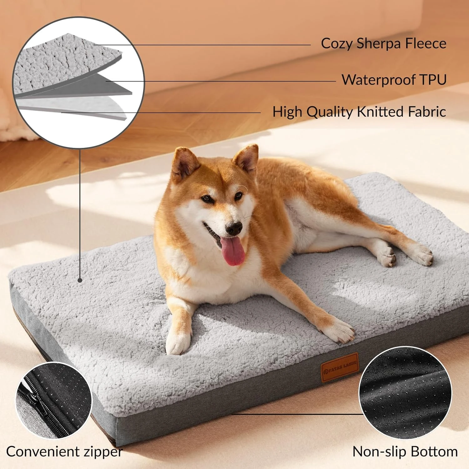 Patas Lague Orthopedic XL Dog Bed for Large Dogs 42''X28'', Soft Comfortable Wat