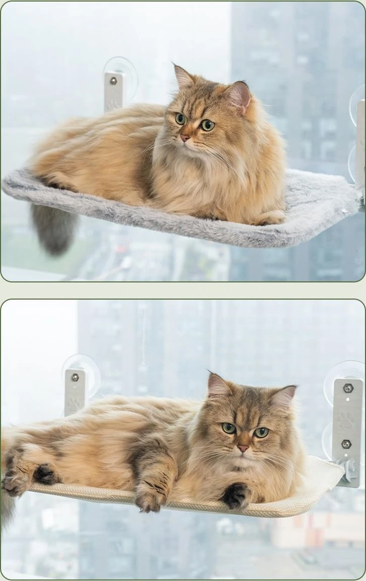 SKY-TOUCH Cat Hammock Bed & Window Perch: Foldable Cordless Pet Lounger with 4 S