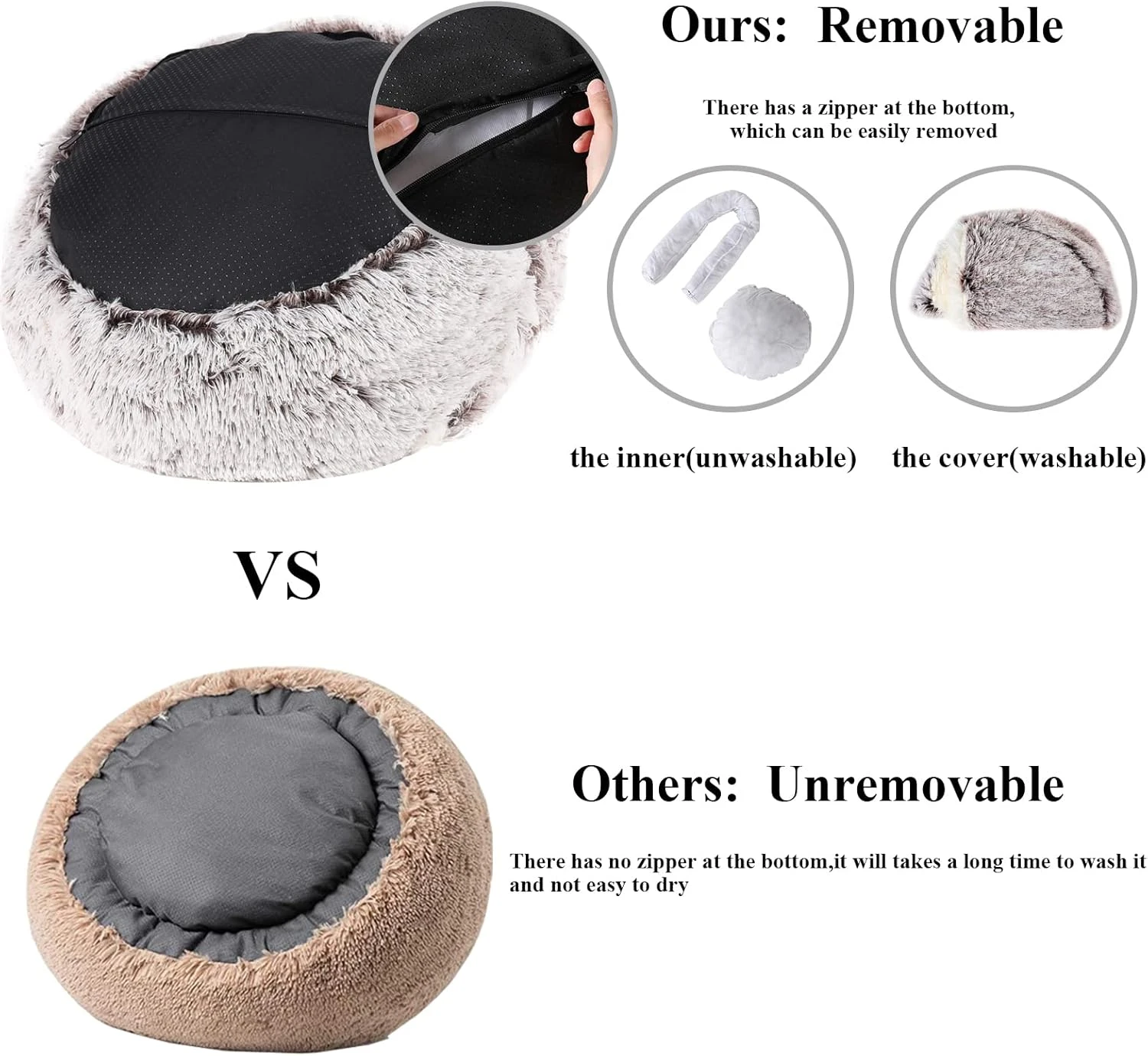 Calming Dog Beds & Cat Cave Bed with Hooded Cover,Removable Washable Round Beds 