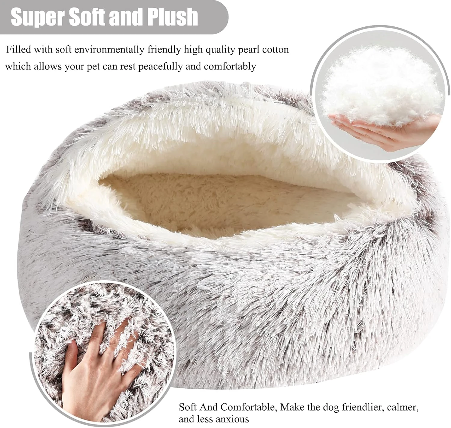Calming Dog Beds & Cat Cave Bed with Hooded Cover,Removable Washable Round Beds 