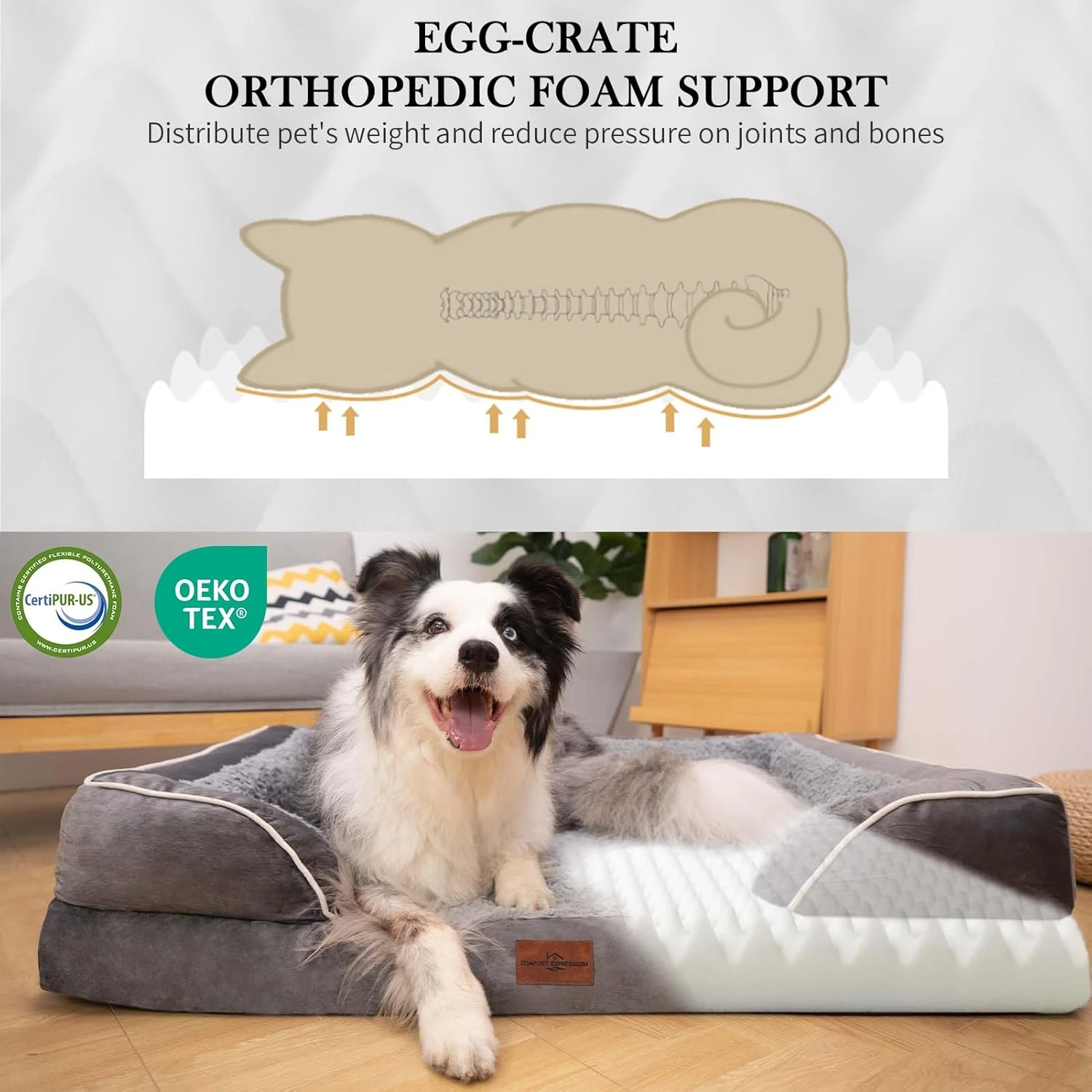 Comfort Expression Waterproof Orthopedic Dog Bed Foam Dog Couch Dog Beds for Lar