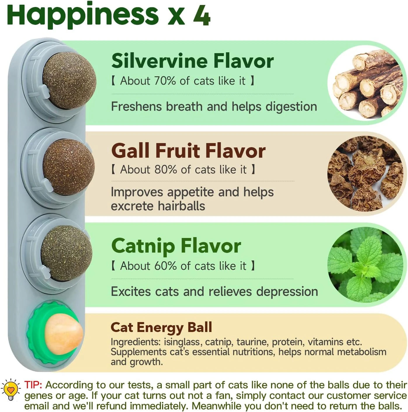 Potaroma 4 Catnip Silvervine Ball Toys, Extra Cat Energy Ball, Edible Cats Lick 