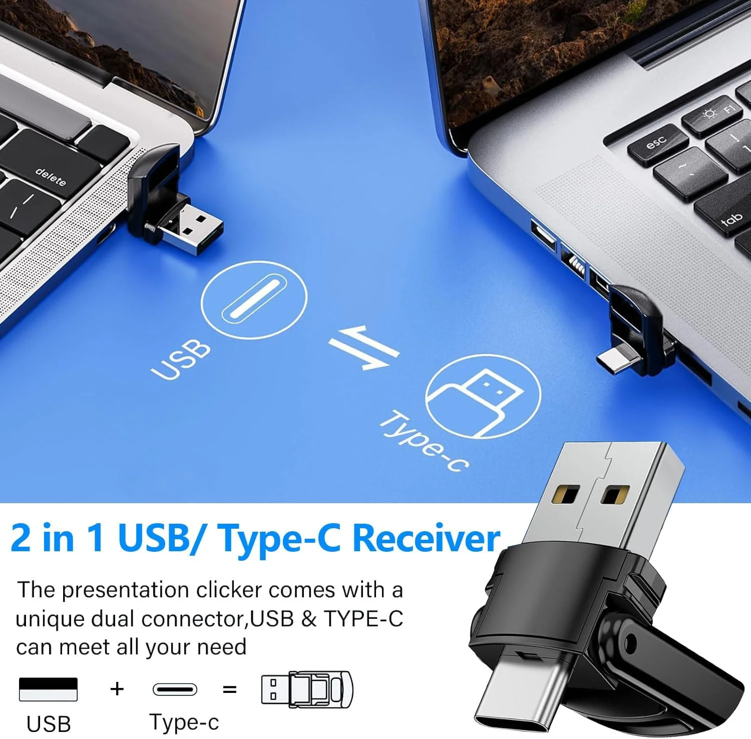 Kinizuxi 2-in-1 Type USB C Presentation Clicker for PowerPoint Presentations, 2.