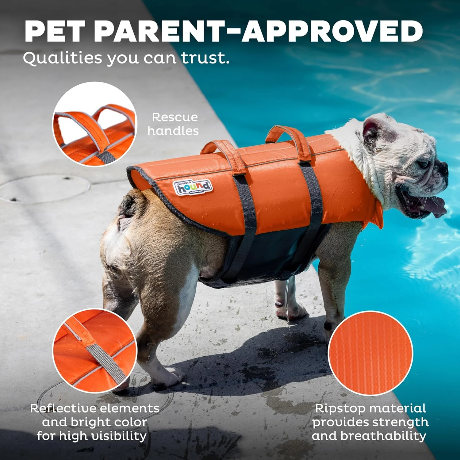Outward Hound Granby Splash Orange Dog Life Jacket, Large