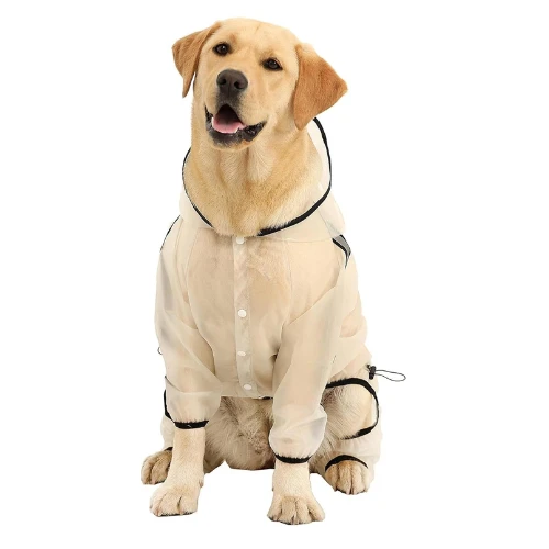 Olsa Dog Raincoat, Dog Hooded Slicker Poncho, 4 Legs Dog Rain Jacket with Reflec