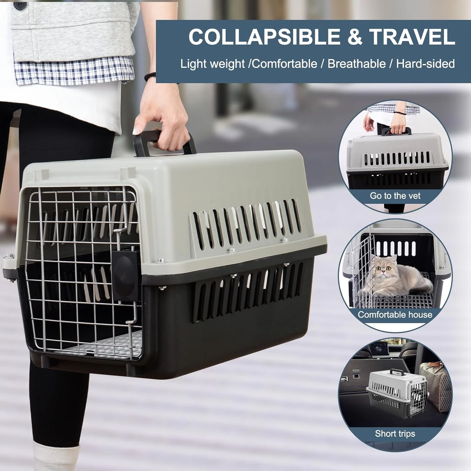 SKY-TOUCH Portable Hard Sided Pet Carrier Carry Breathable Crate Puppy Cage Tote