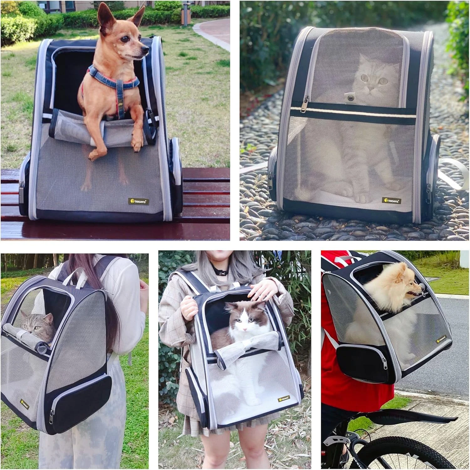 Texsens Innovative Traveler Bubble Backpack Pet Carriers for Cats and Dogs (Grey