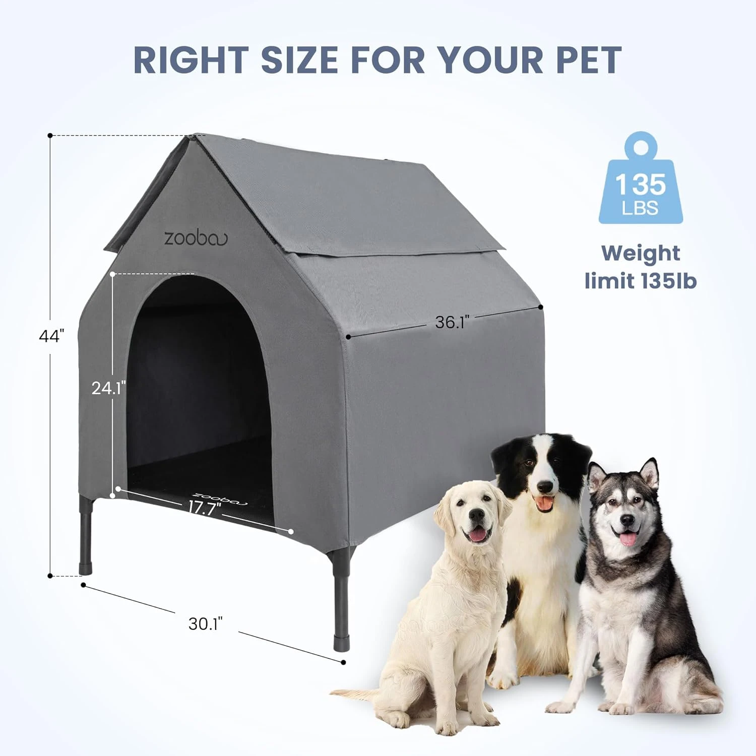 Zooba 36" Large Dog House for Indoor or Outside, Weatherproof 600D PVC Outdoor, 