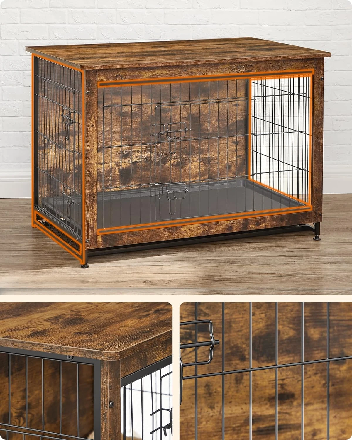 Feandrea Dog Cage Furniture, Side Table, Dog Crate, Modern Indoor Dog Kennel for
