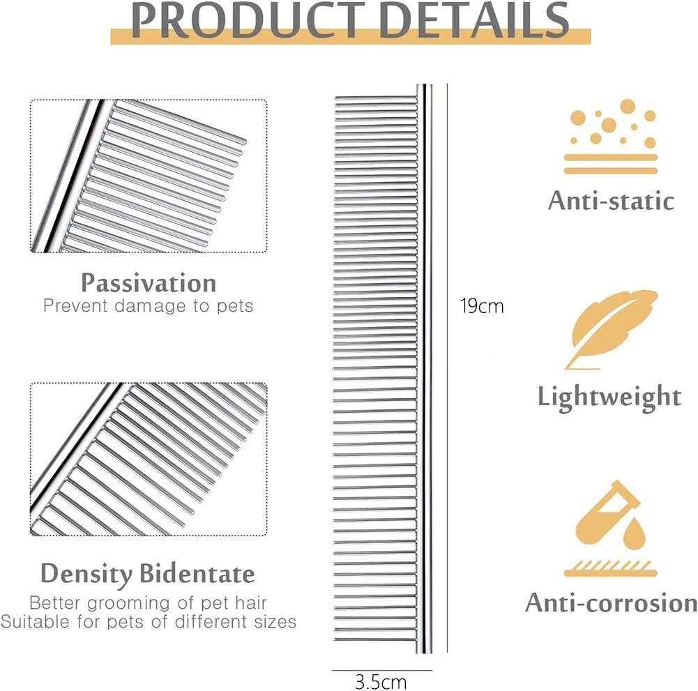 Dog Combs for Grooming, Metal Cat Comb for Removing Tangles and Knots, Professio