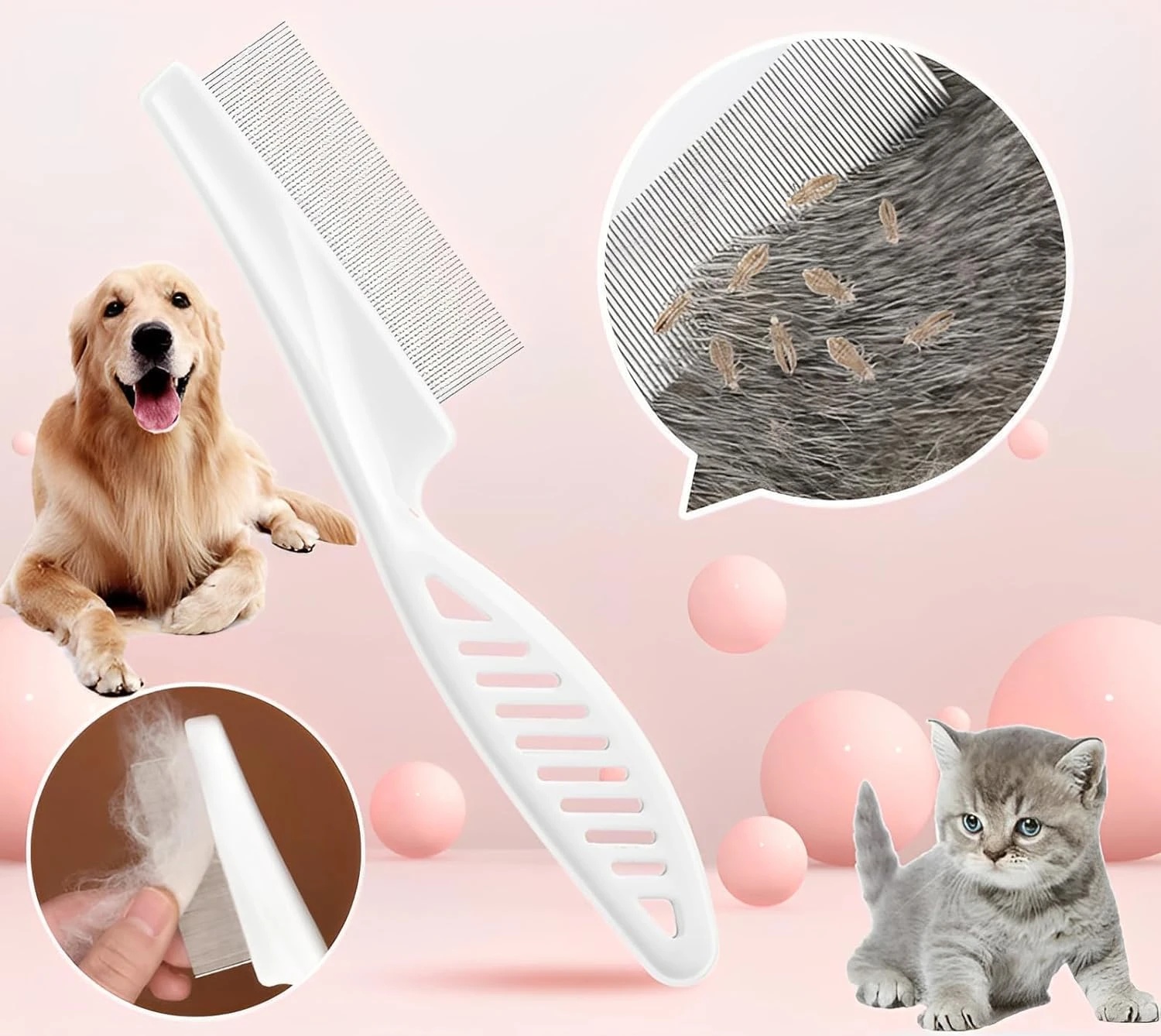 Redreo Flea Comb for Dogs Cats, Dog Hair Comb Grooming Tool for Removing Tear St