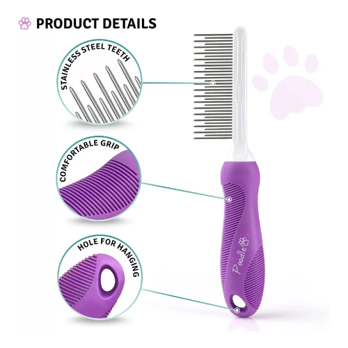 Detangling Pet Comb with Long & Short Stainless Steel Teeth for Removing Matted 