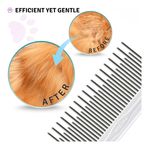 Detangling Pet Comb with Long & Short Stainless Steel Teeth for Removing Matted 