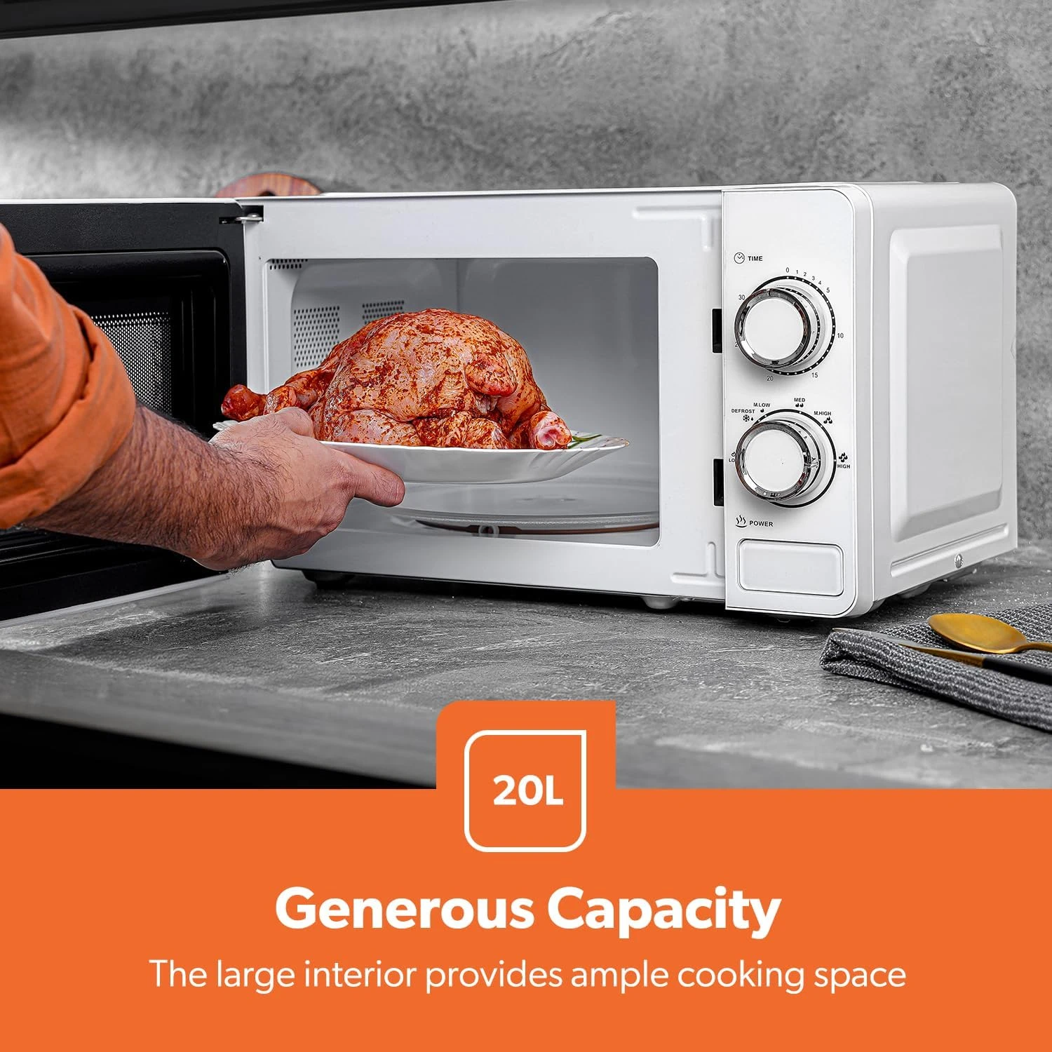 Geepas 20L Microwave Oven - 1100W Solo Microwave Oven with 5 Power Levels - Rehe