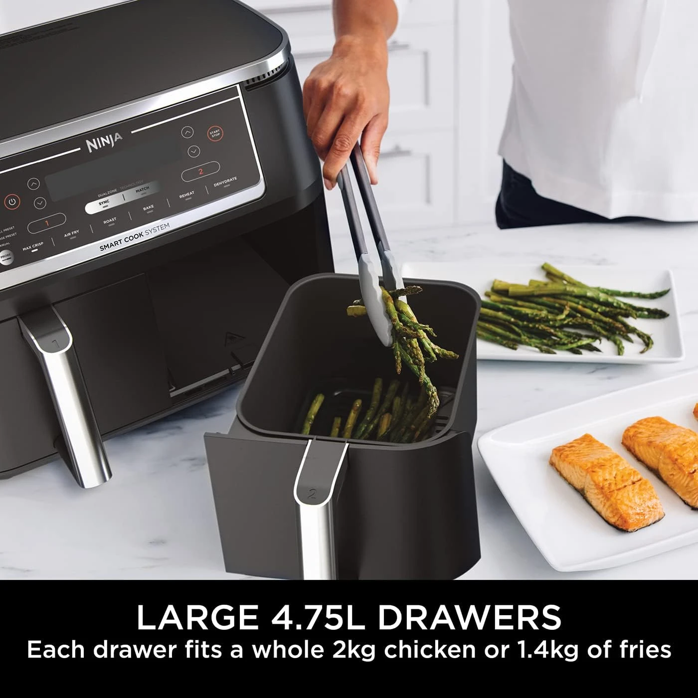 Ninja Foodi MAX Dual Zone Air Fryer [AF451UK] Smart Cook System, 9.5L, 2 Drawers