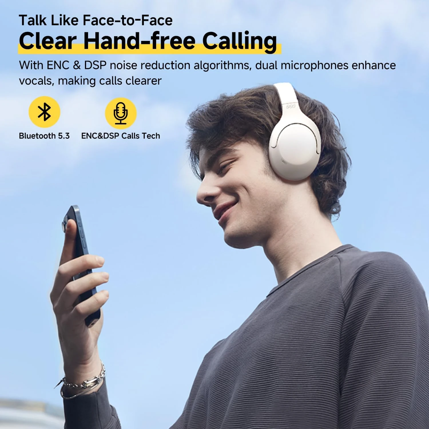 QCY H3 LITE Wireless Over Ear Bluetooth Headphones, Active Noise Cancelling Head