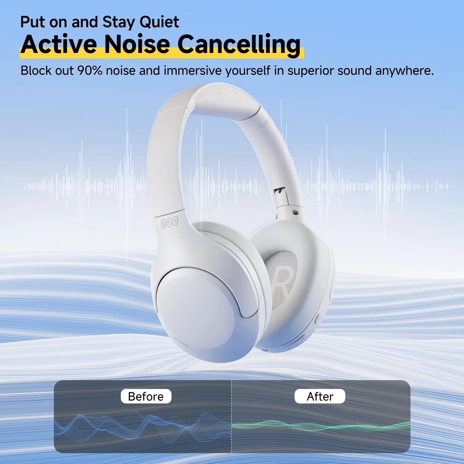 QCY H3 LITE Wireless Over Ear Bluetooth Headphones, Active Noise Cancelling Head