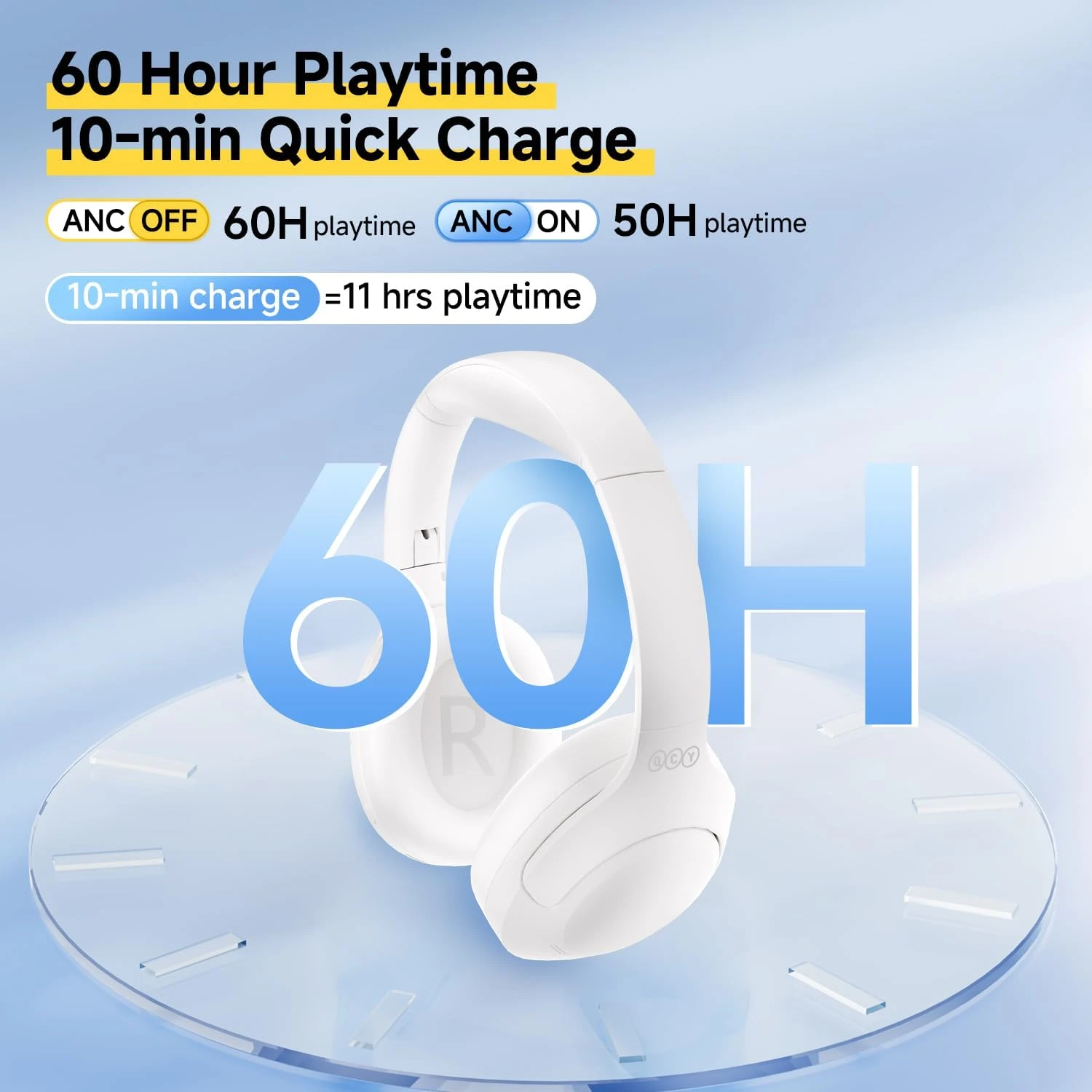 QCY H3 LITE Wireless Over Ear Bluetooth Headphones, Active Noise Cancelling Head