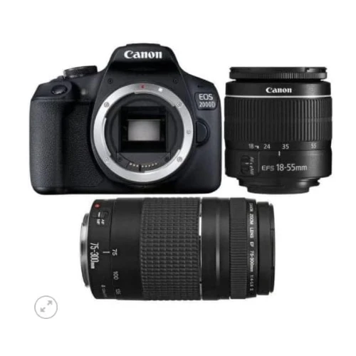 Canon EOS 2000D with EF-S 18-55mm IS, Lens & EF 75-300mm- black