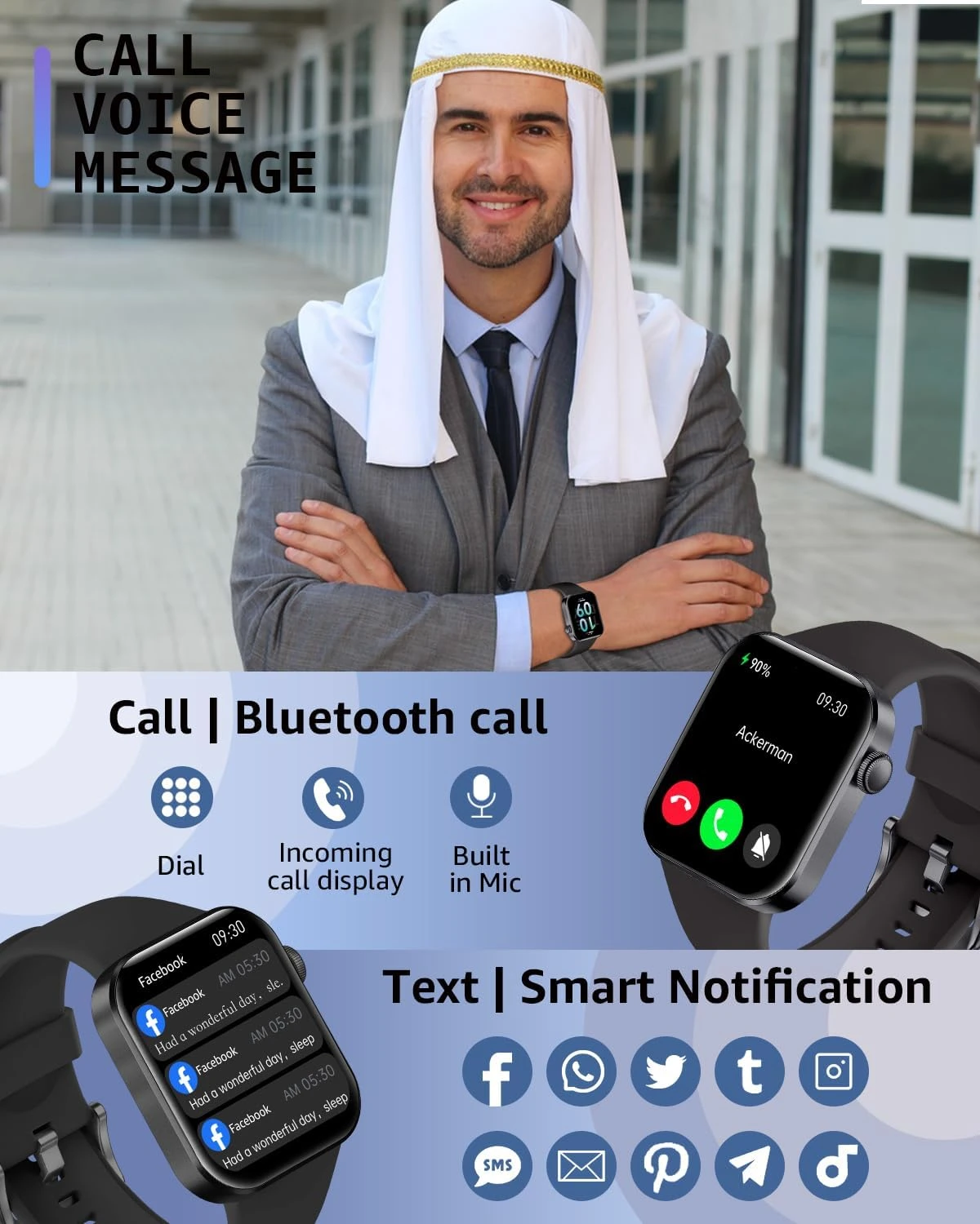 Smart Watch for Men Women Answer/Dial Call, 1.85" Touch Display Fitness Tracker 