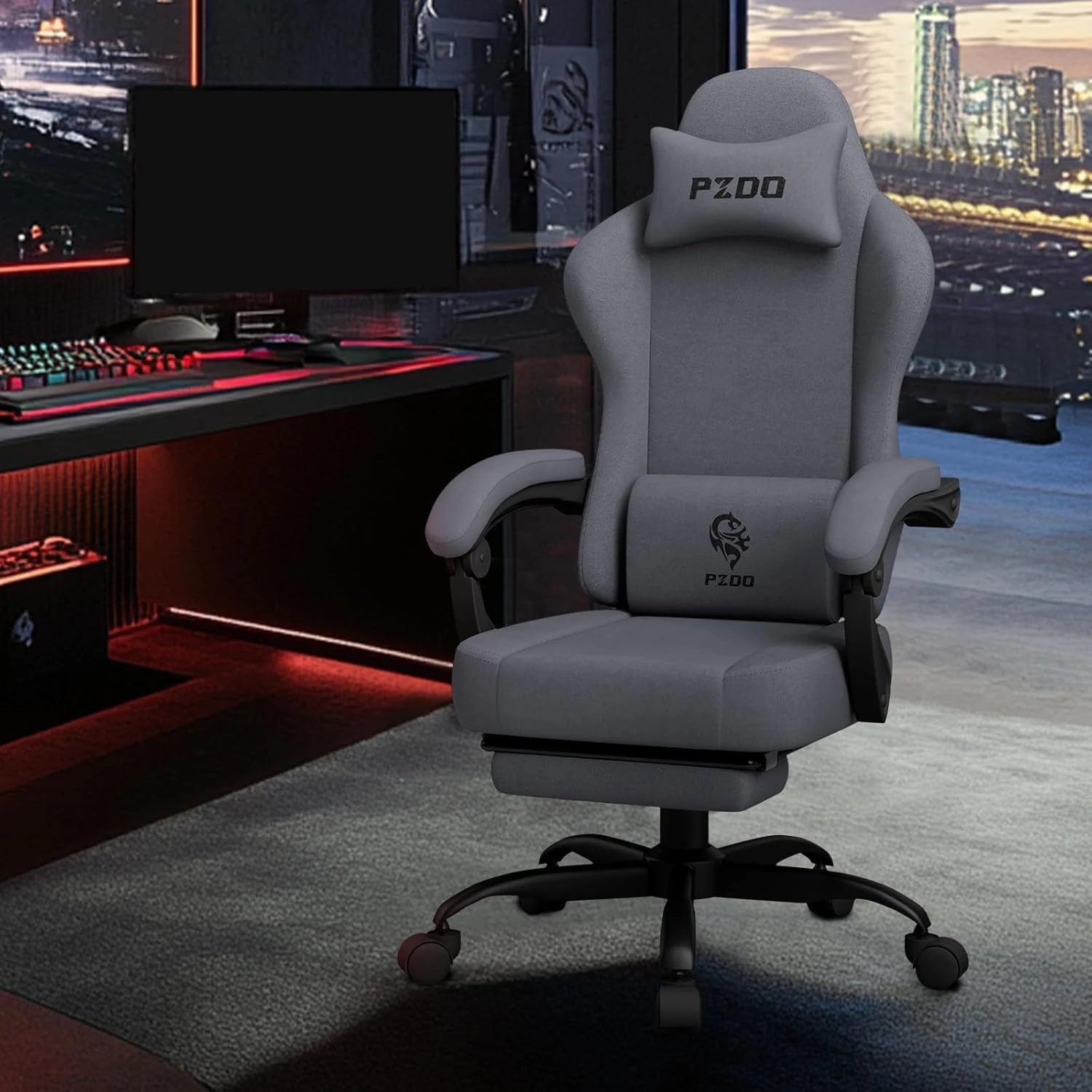 PZDO Ergonomic Gamer Chair Gaming Chair for Adults, Gaming Chair with footrest, 