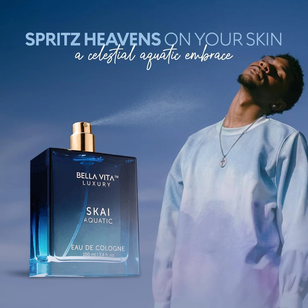 BellaVita Luxury SKAI Aquatic Cologne for Men | Fresh Bergamot & Pink Pepper Sce