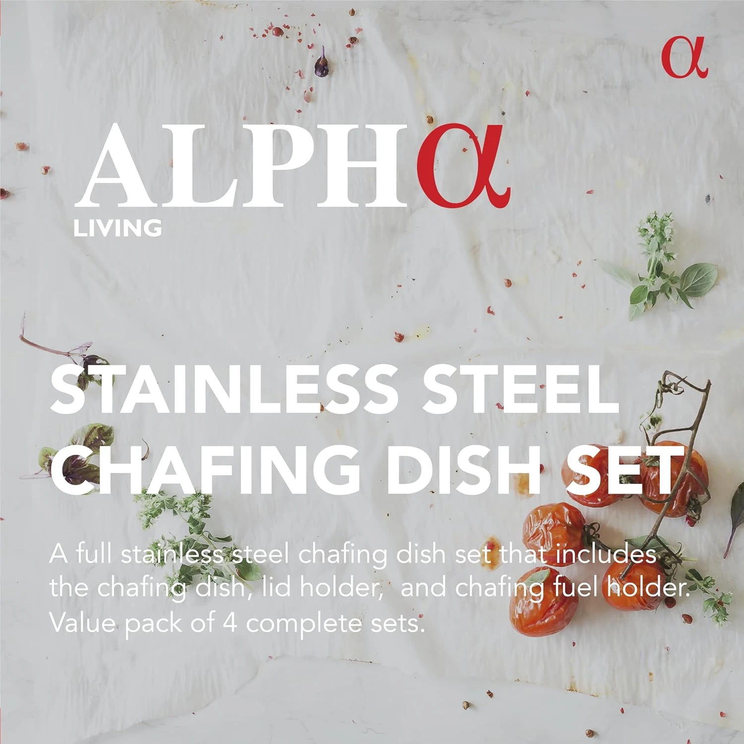 Alpha Living Chafing Dish Buffet Set of 4 – Complete Stainless Steel Chaffe Buff