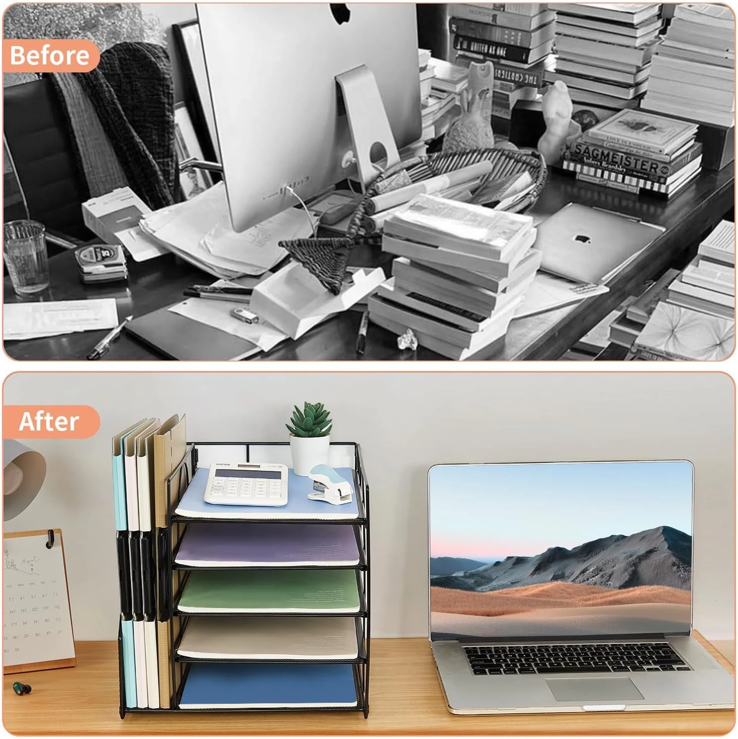 SPNOR Desk Organizers and Accessories, 5-Tier Paper Letter Tray Organizer with F